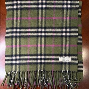 Burberry Olive Plaid Cashmere Scarf